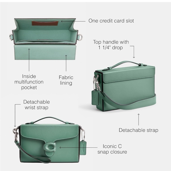 NWT Coach Tabby Box Bag in Glovetanned Leather Aquamarine Green CH750 Crossbody - Picture 9 of 11